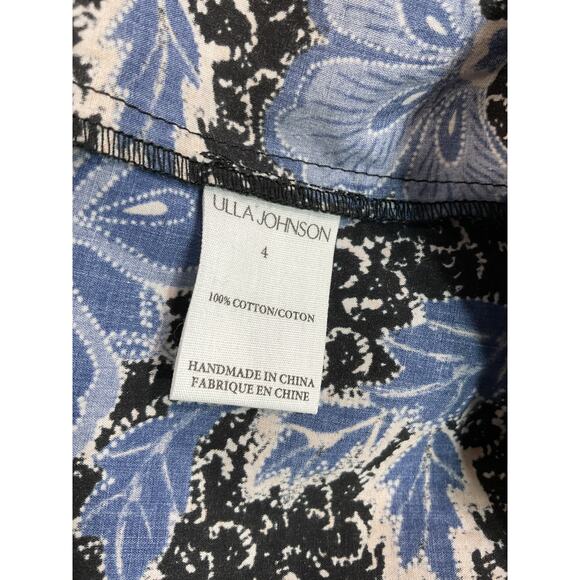 Ulla Johnson Blue Floral Print V-Neck Blouse Size 4 - Picture 5 of 5